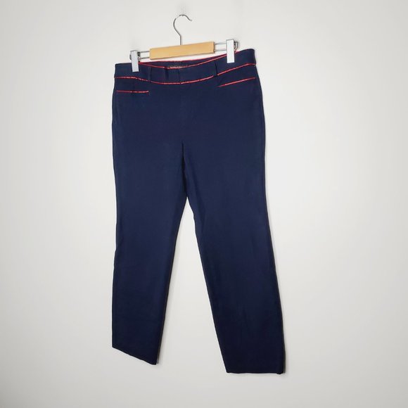 Banana Republic Pants Sloan Silk Trim Slim Ankle Work Career Trousers Navy Red 6 - Picture 2 of 12